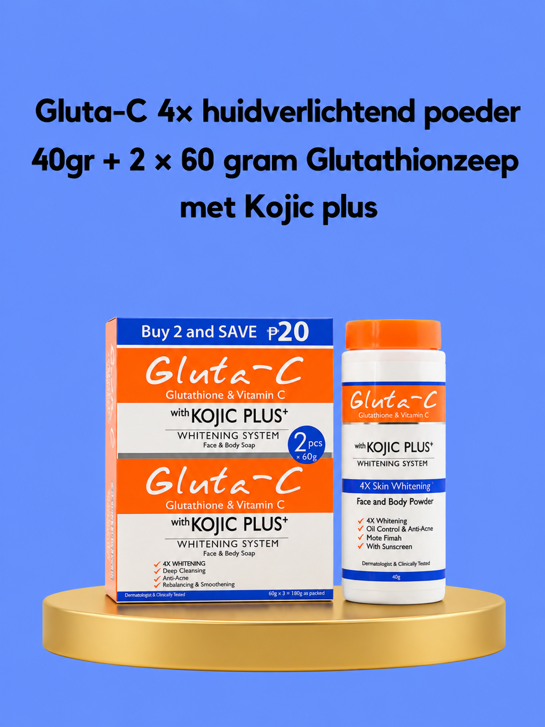Poudre éclaircissante pour la peau Gluta-C 4x 40 g + 2 x 60 g de savon au glutathion avec Kojic plus