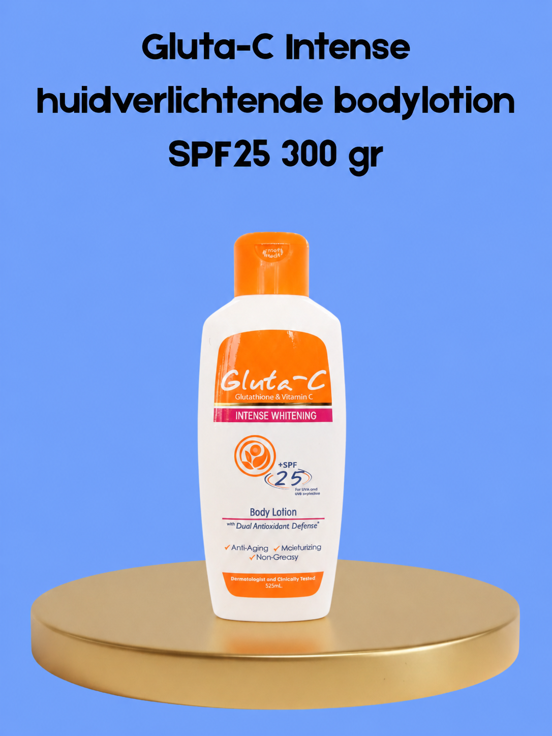 Gluta-C Lotion corporelle éclaircissante intense pour la peau SPF 25 – 300 g – Lotion pour le corps vérifiée et contrôlée – Vermindert Donkere Vlekken, Egaliseert de Huidtint &amp;amp; Beschermt tegen UV-stralen – Voor een Gladde, Stralende &amp;amp; Gezonde Huid