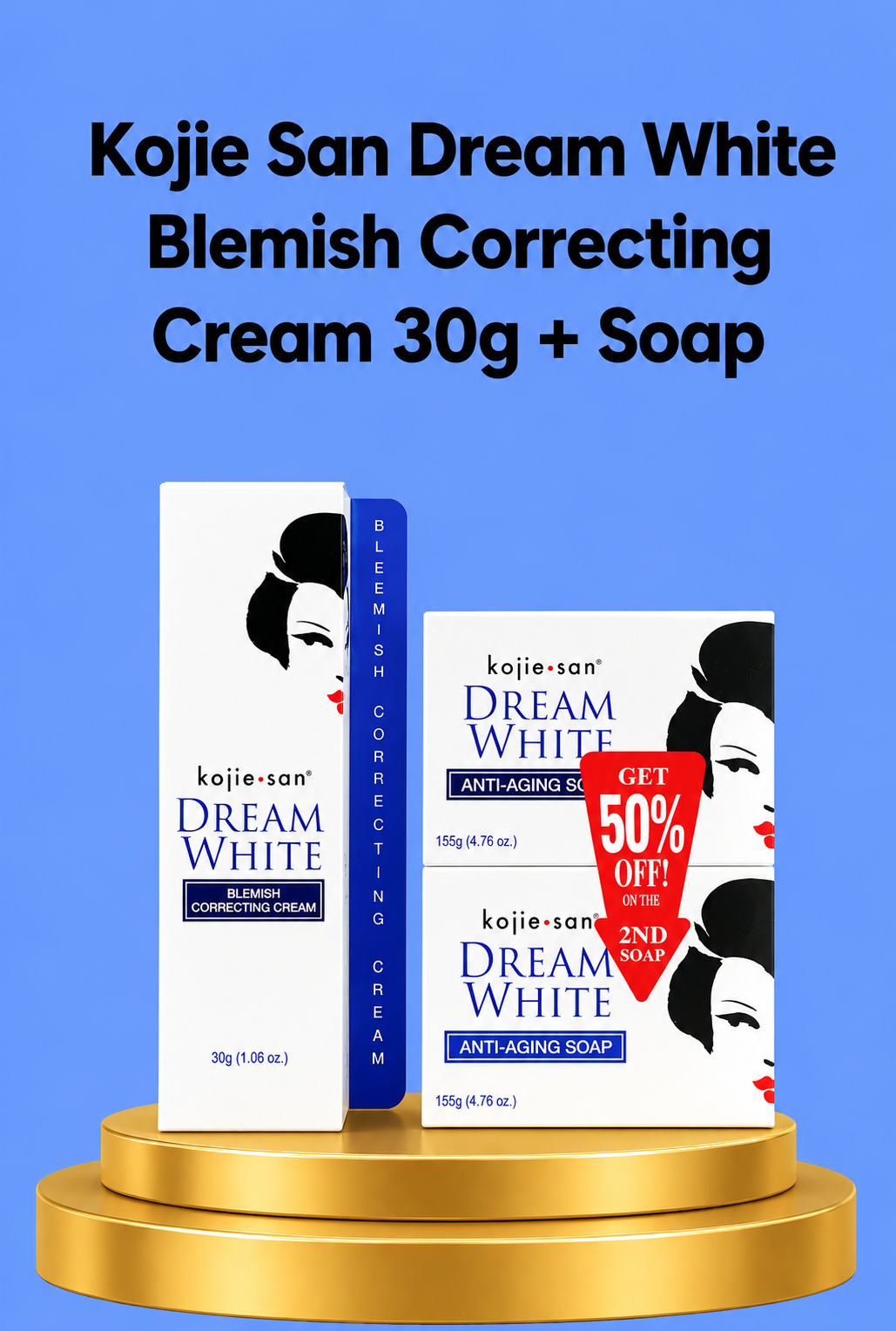 Kojie San Dream White Blemish Correcting Cream – 30 g + Savon – Ensemble Verhelderende &amp;amp; Hydraterende – Vermindert Donkere Vlekken, Egaliseert de Huidtint &amp;amp; Hydrateert Intensief – Voor een Gladde, Stralende &amp;amp; Gezonde Huid