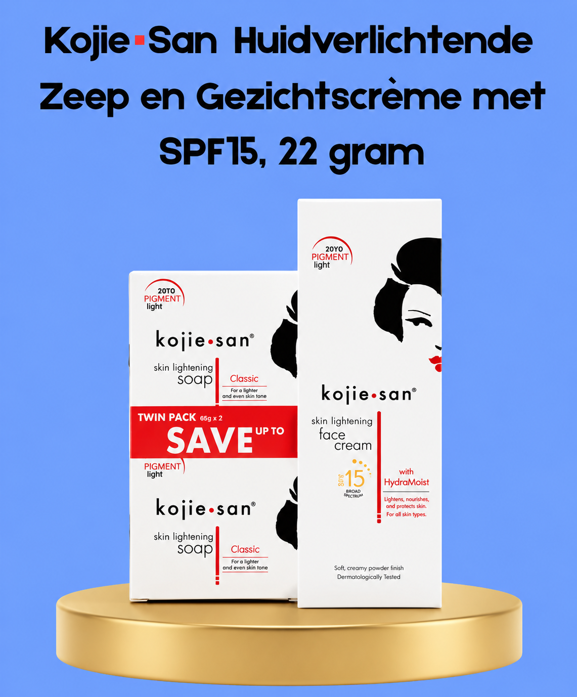 Kojie San Skin Lightening Soap + Face Cream SPF 15 – 22 g – Verhelderende &amp;amp; Beschermende Huidverzorgingsset – Verminderde Donkere Vlekken, Egaliseert de Huidtint &amp;amp; Beschermt tegen UV-stralen – Voor een Gladde, Stralende &amp;amp; Gezonde Huid