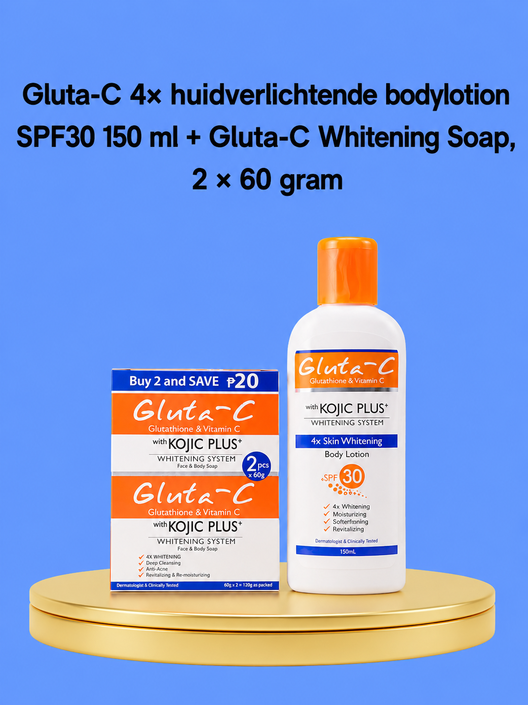 Lait corporel éclaircissant Gluta-C 4x SPF30 150 ml + savon blanchissant Gluta-C, 2 x 60 grammes