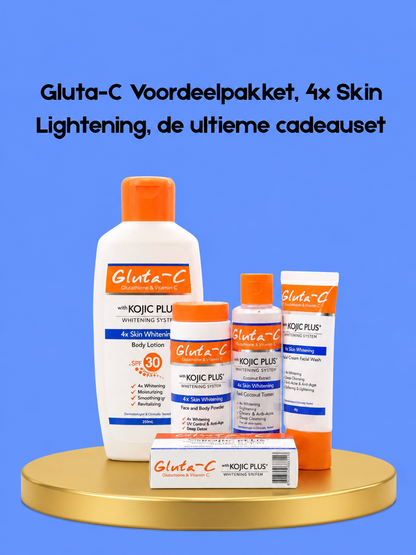 Gluta-C Voordeelpakket – 4× Skin Lightening – De Ultieme Cadeauset – Verhelderende &amp;amp; Hydraterende Huidverzorgingsset – Helpt Donkere Vlekken te verminderen, Egaliseert de Huidtint &amp;amp; Laat de Huid Stralend, Zacht &amp;amp; Gezond Achter
