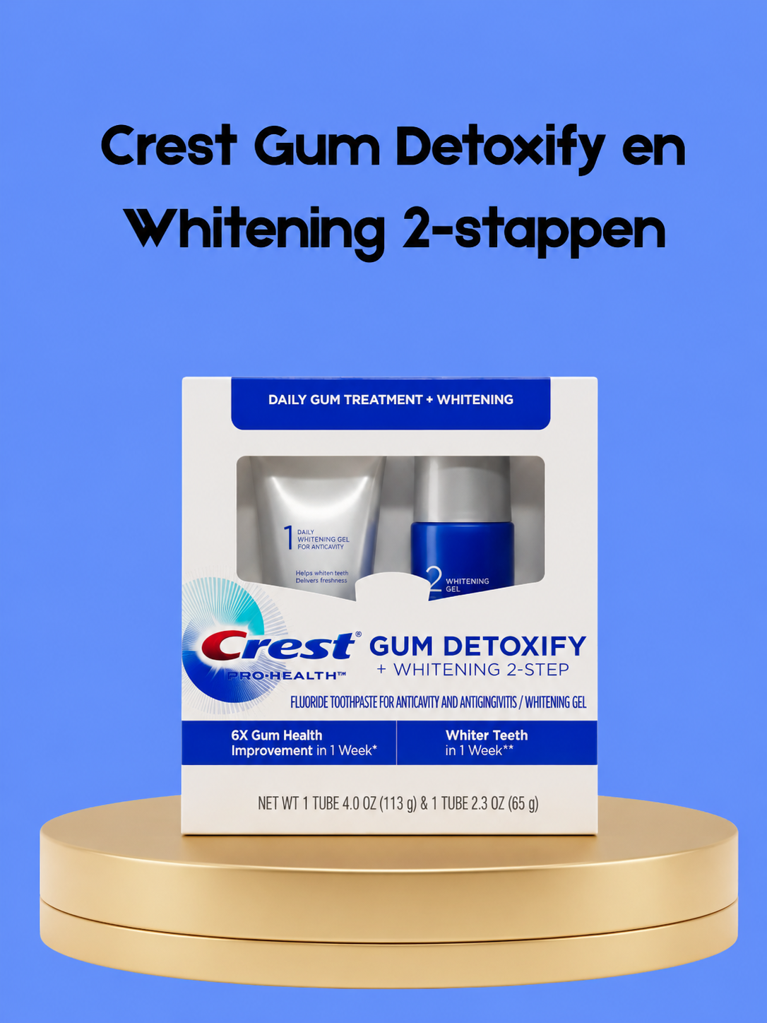 Crest Gum Detoxify &amp;amp; Whitening 2-Step – Gavanceerde tandverzorging die helpt tandplak te verwijderen, het tandvlees te versterken en tanden zichtbaar witter te maken voor een frissere adem and een gezondere, stralende glimlach.