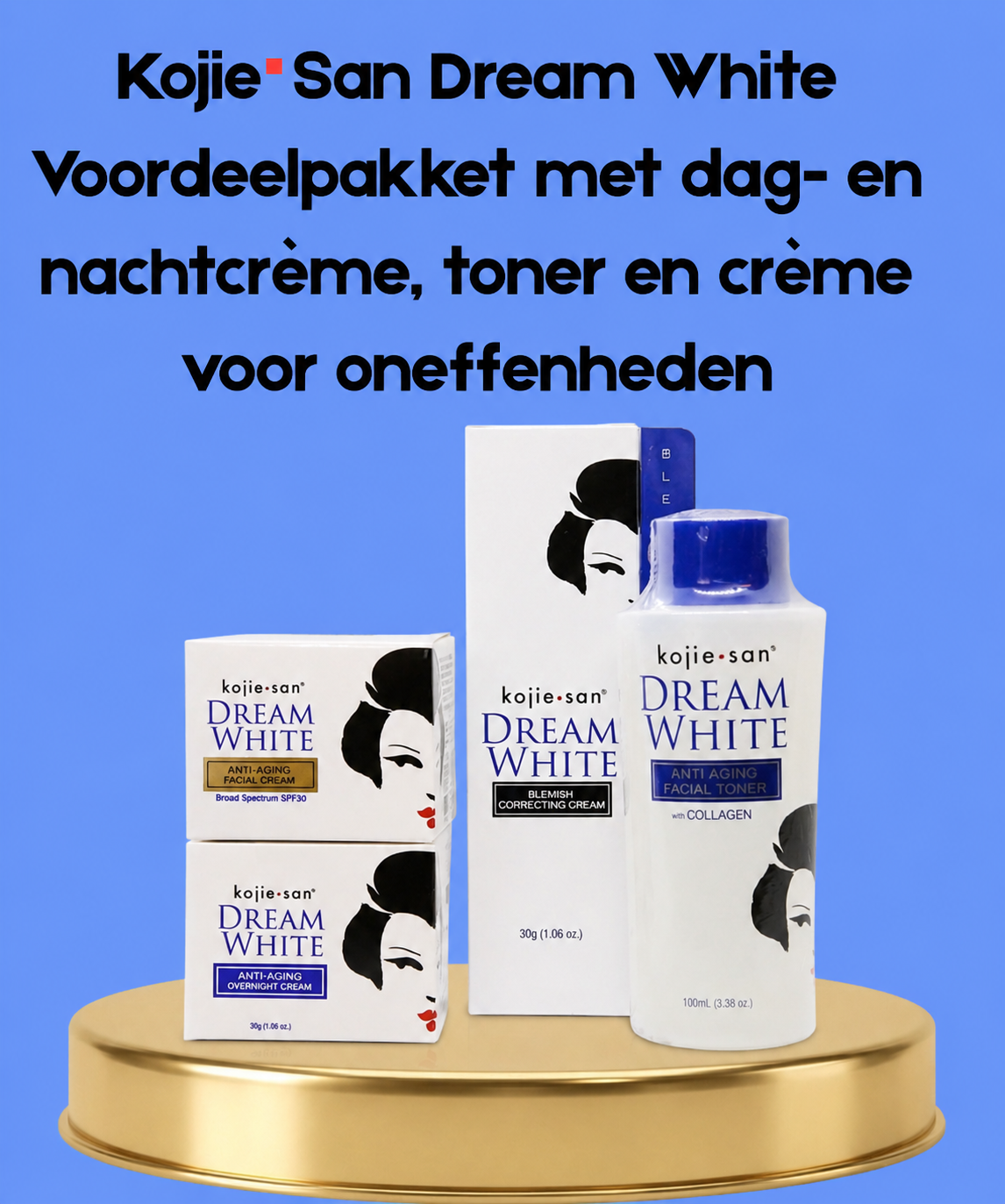 Kojie San Dream White Voordeelpakket – Dag- &amp;amp; Nachtcrème, Toner &amp;amp; Blemish Cream – Complete Verhelderende Huidverzorgingsset – Verminderde Donkere Vlekken, Egaliseert de Huidtint &amp;amp; Ondersteunt een Gladde, Stralende &amp;amp; Gezonde Huid