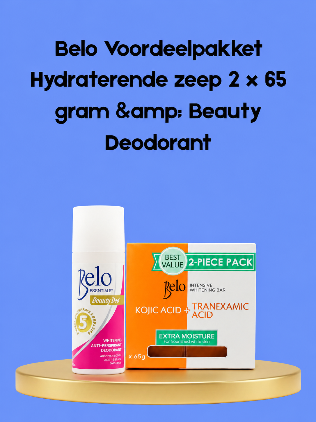 Forfait Belo Discount – Savon hydratant 2×65 g + Déodorant de beauté – Ensemble Verhelderende &amp;amp; Hydraterende – Helpt Donkere Vlekken te Verminderen, Egaliseert de Huidtint &amp;amp; Houdt de Huid Fris, Zacht &amp;amp; Stralend