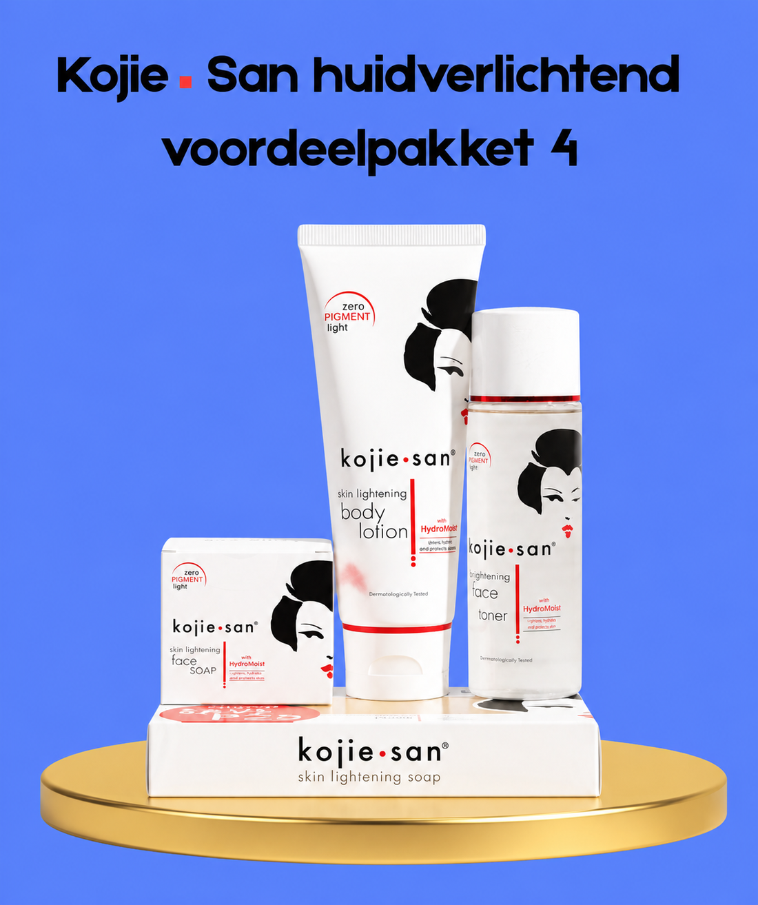 Kojie San Skin Lightening Benefit Package 4 – Complete Verhelderende Huidverzorgingsset – verminderd Donkere Vlekken, Egaliseert de Huidtint &amp;amp; Ondersteunt een Gladde, Stralende &amp;amp; Gezonde Huid