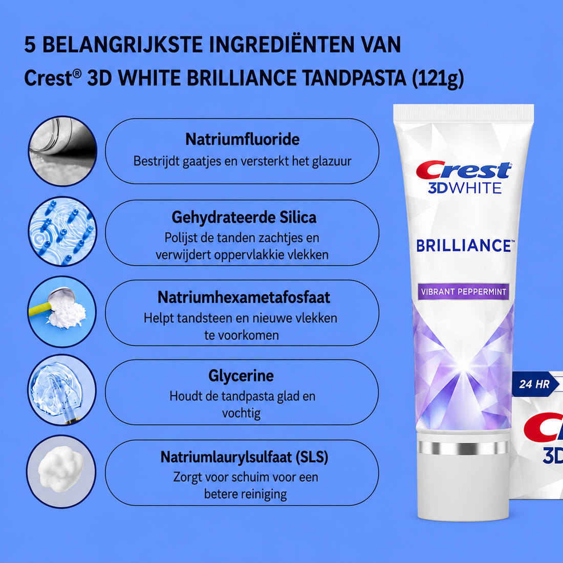 Crest 3D Brilliance White Tandpasta – 121 g (2 stuks) – Geavanceerde Whitening Tandpasta – Verwijdert Oppervlaktevlekken, Verhelderde Tanden &amp;amp; Zorgt voor een Stralend Witte, Gezonde Glimlach