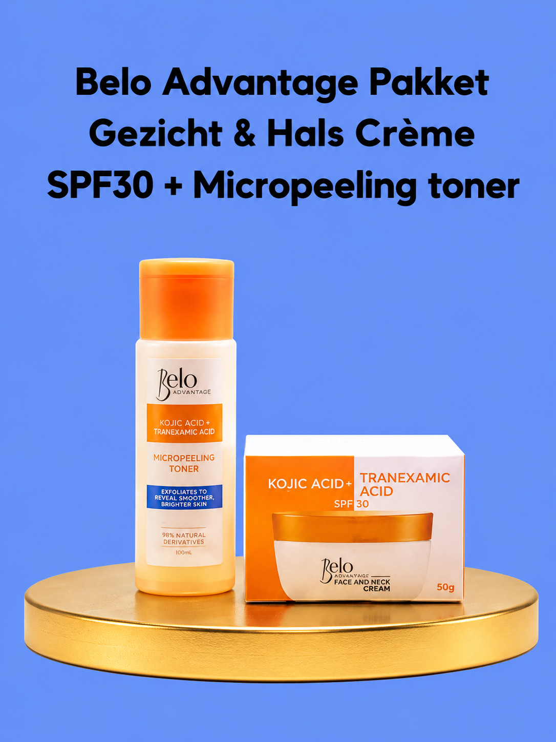 Belo Value Pack Kojic Acid + Tranexaminezuur Micropeeling Toner 60 ml + Zeep 65 g – Verhelderende &amp;amp; Exfoliërende Set – Helpt Donkere Vlekken te verminderen, Egaliseert de Huidtint &amp;amp; Zorgt voor een Gladde, Stralende Huid