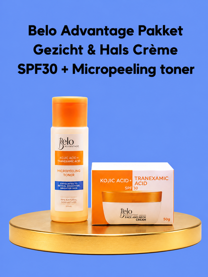 Belo Value Pack Kojic Acid + Tranexaminezuur Micropeeling Toner 60 ml + Zeep 65 g – Verhelderende &amp;amp; Exfoliërende Set – Helpt Donkere Vlekken te verminderen, Egaliseert de Huidtint &amp;amp; Zorgt voor een Gladde, Stralende Huid