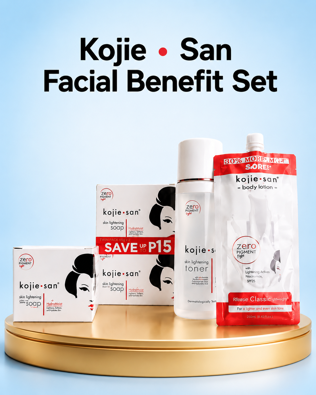 Kojie San Facial Benefit Set – Verhelderende &amp; Hydraterende Gezichtsverzorgingsset – Helpt Donkere Vlekken te Verminderen, Egaliseert de Huidtint &amp; Verbetert Huidtextuur – Voor een Stralende, Gladde &amp; Gezonde Teint