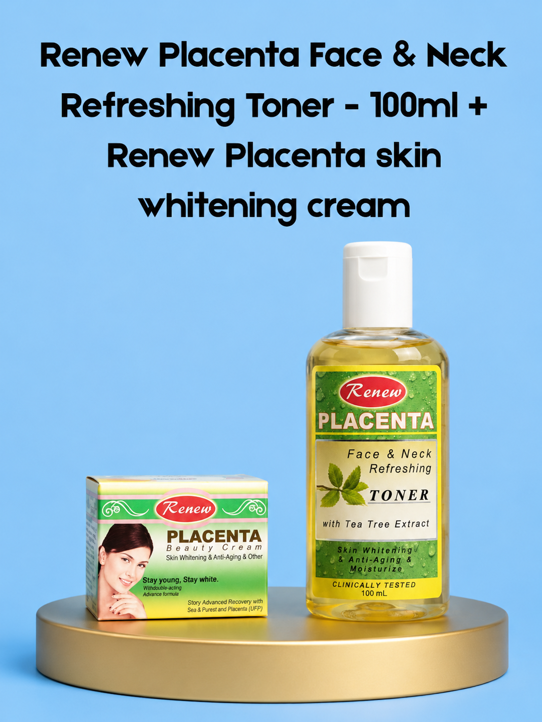 Lotion tonique rafraîchissante visage et cou Renew Placenta – 100 ml + Crème éclaircissante pour la peau Renew Placenta
