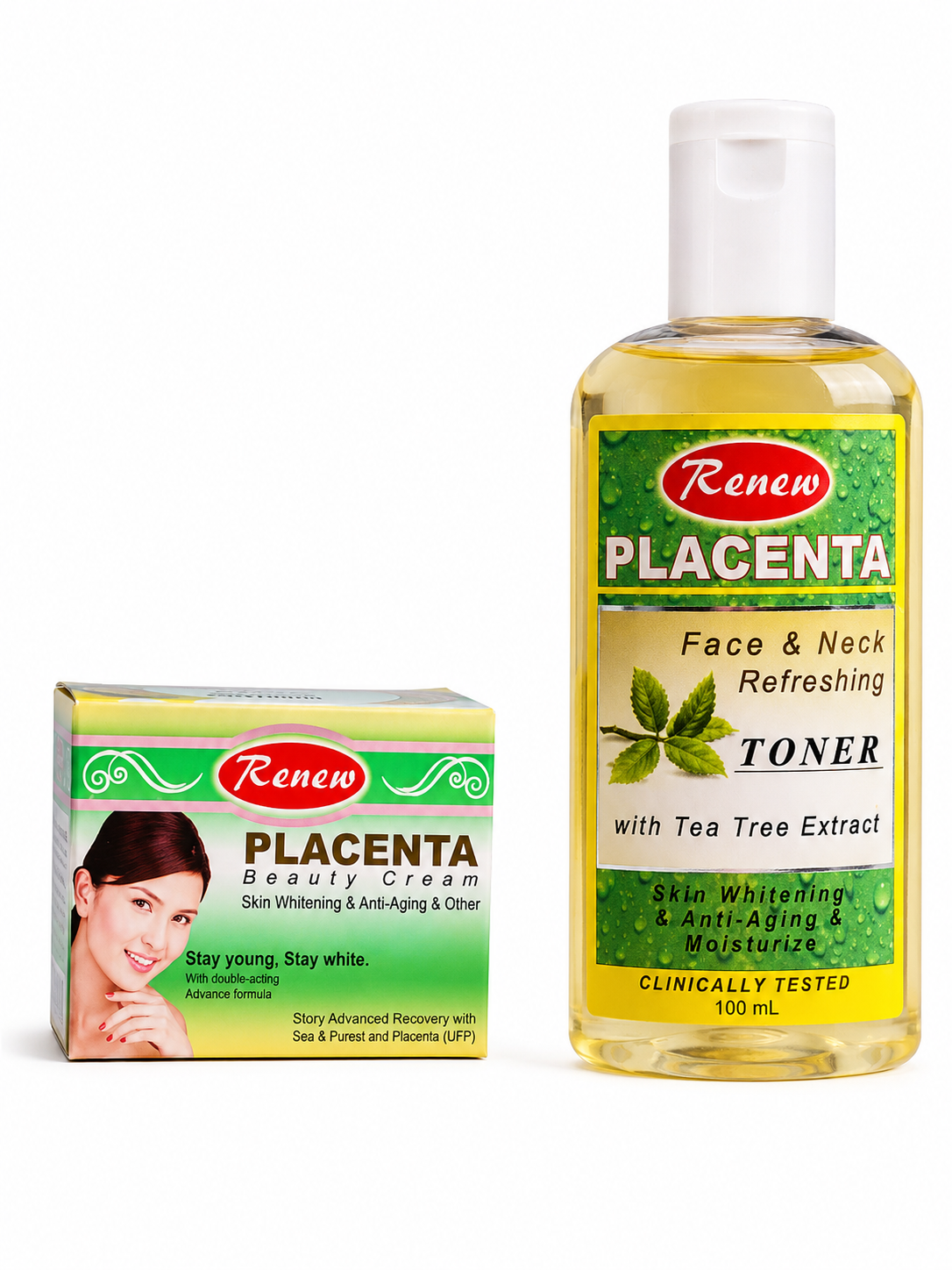 Lotion tonique rafraîchissante visage et cou Renew Placenta – 100 ml + Crème éclaircissante pour la peau Renew Placenta