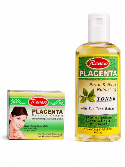 Lotion tonique rafraîchissante visage et cou Renew Placenta – 100 ml + Crème éclaircissante pour la peau Renew Placenta
