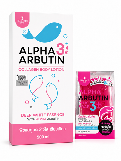 Precious Skin Thailand Voordeelset – Alpha Arbutin Collagen Body Lotion 500ml + Alpha Arbutin 3+zeep
