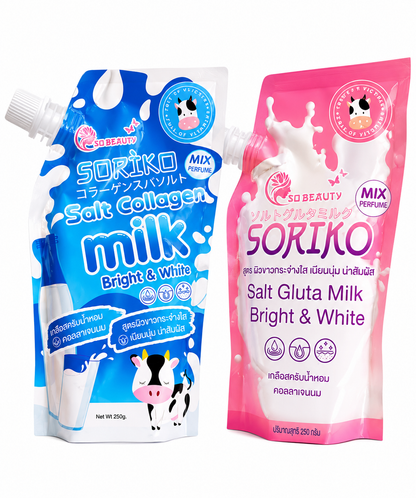 Voordeelpakket Soriko – Zout Collageenmelk 250 g + Zout Glutamelk 250 g – Verhelderende &amp;amp; Voedende Lichaamsverzorging – Hydrateert, Egaliseert de Huidtint &amp;amp; Ondersteunt Huidherstel – Voor een Zachte, Stralende &amp;amp; Gezonde Huid