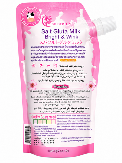Soriko Salt Gluta Milk Bright &amp;amp; Wink – Lait corporel hydratant et hydratant – Helpt Donkere Vlekken te Verminderen, Egaliseert de Huidtint &amp;amp; Verfrist – Voor een Zachte, Stralende &amp;amp; Gezonde Huid