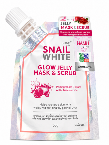 Snail White Glow Jelly Mask &amp;amp; Scrub – 2-in-1 Huidverzorging – Verzachtend Masker &amp;amp; Mild Exfoliërende Scrub – Verrijkt met Slakkenslijm voor Hydratatie en Herstel – Helpt de Huidtint te Egaliseren – Voor een Gladde, Stralende &amp;amp; Gezonde Huid