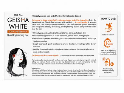 Geisha White Scar &amp;amp; Blemish Skin Brightening Bar – Verhelderende Zeep – Helpt Donkere Vlekken et Littekens te Verminderen, Egaliseert de Huidtint &amp;amp; Verfrist – Pour une peau heureuse, stridente et gezonde