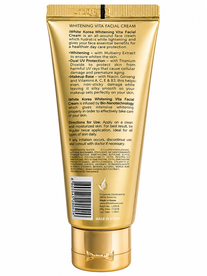 White Korea Facial Cream 3-in-1 Whitening Vita – 65 ml – Verhelderende &amp;amp; Voedende Gezichtscrème – Hydrateert, Egaliseert de Huidtint &amp;amp; Ondersteunt Huidherstel – Voor een Stralende, Gladde &amp;amp; Gezonde Huid