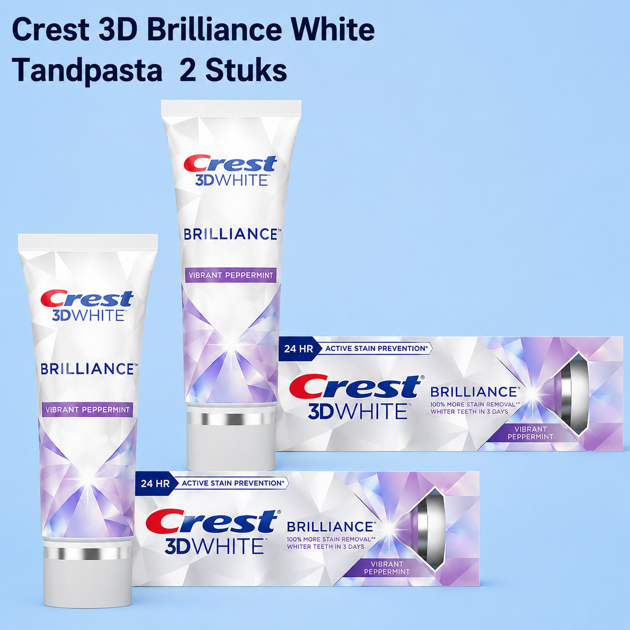 Dentifrice Crest 3D Brilliance White – 121 g (2 pièces) – Tandpasta blanchissant avancé – Verwijdert Oppervlaktevlekken, Verheldert Tanden &amp;amp; Zorgt voor een Stralend Witte, Gezonde Glimlach