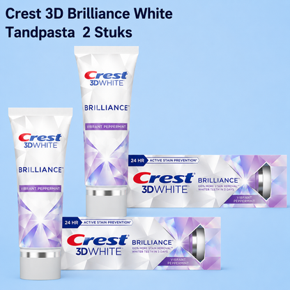 Dentifrice Crest 3D Brilliance White – 121 g (2 pièces) – Tandpasta blanchissant avancé – Verwijdert Oppervlaktevlekken, Verheldert Tanden &amp;amp; Zorgt voor een Stralend Witte, Gezonde Glimlach