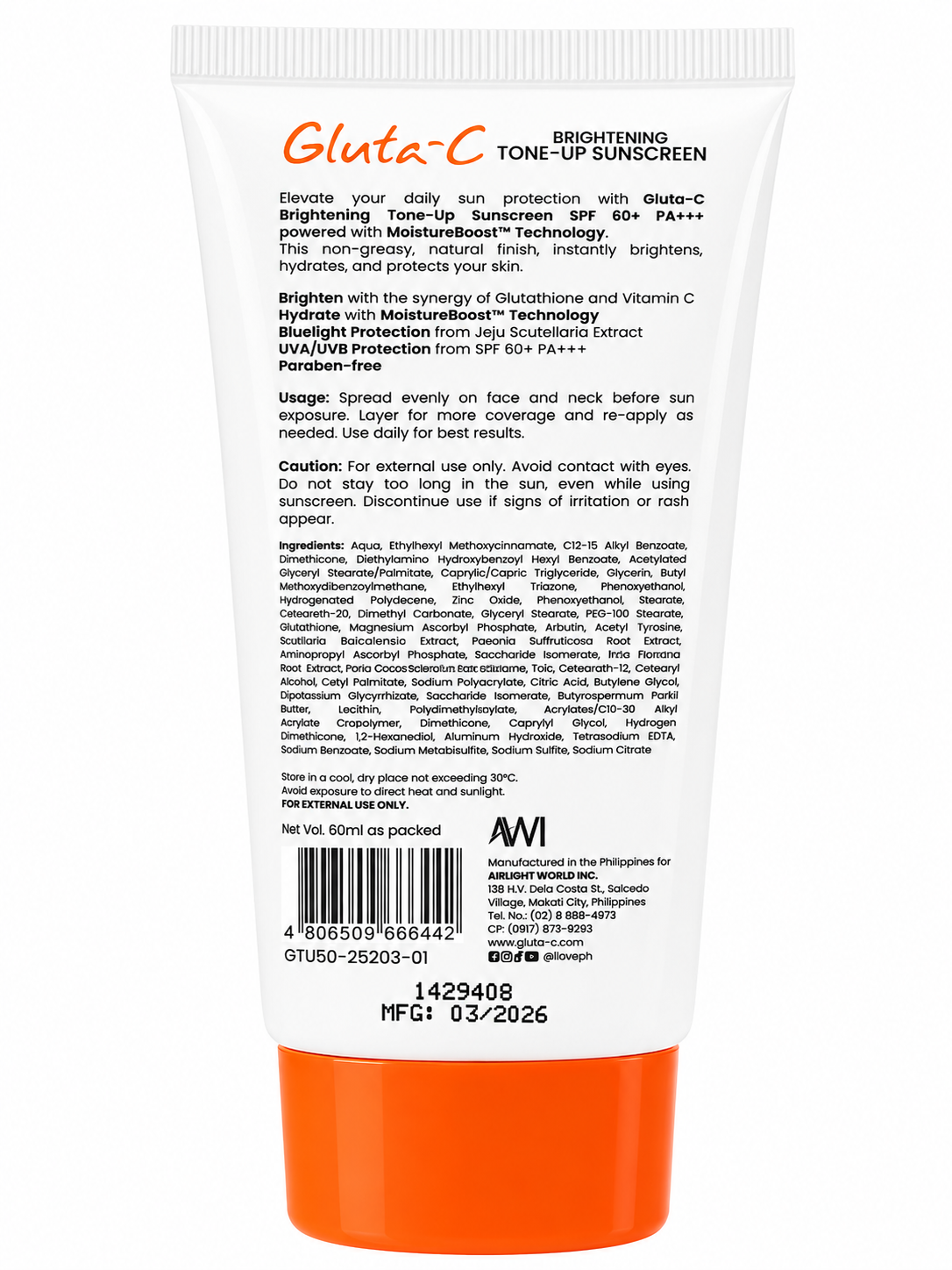 Gluta-C Brightening Tone-Up Sunscreen SPF 60+ PA+++