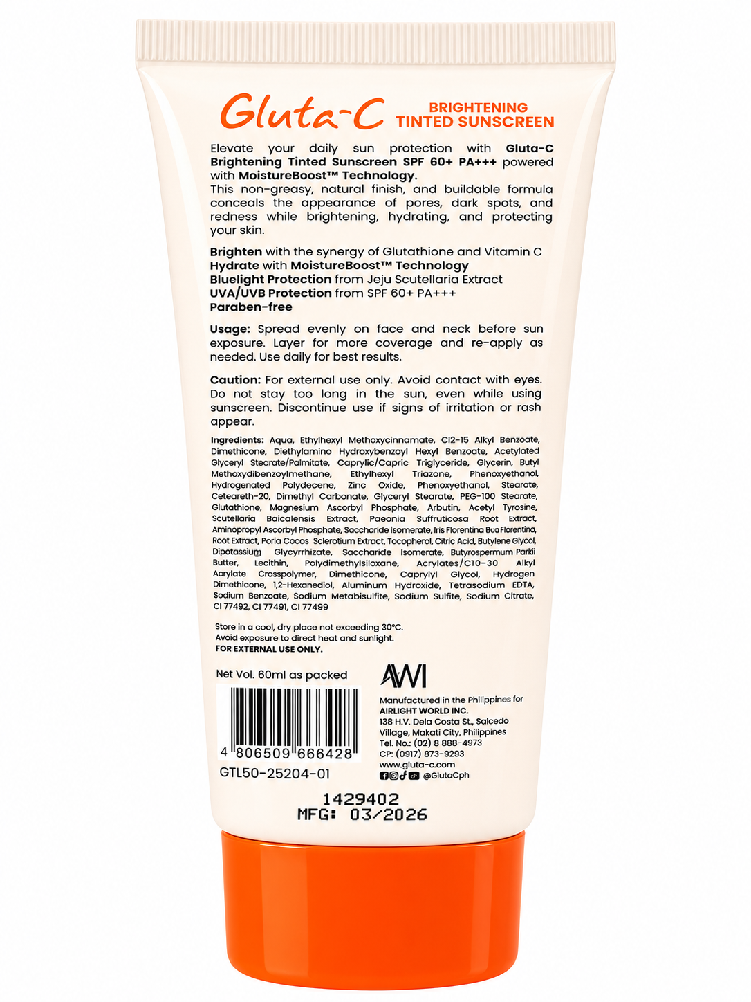 Gluta-C Brightening Tinted Sunscreen SPF 60+ PA+++(LIGHT)