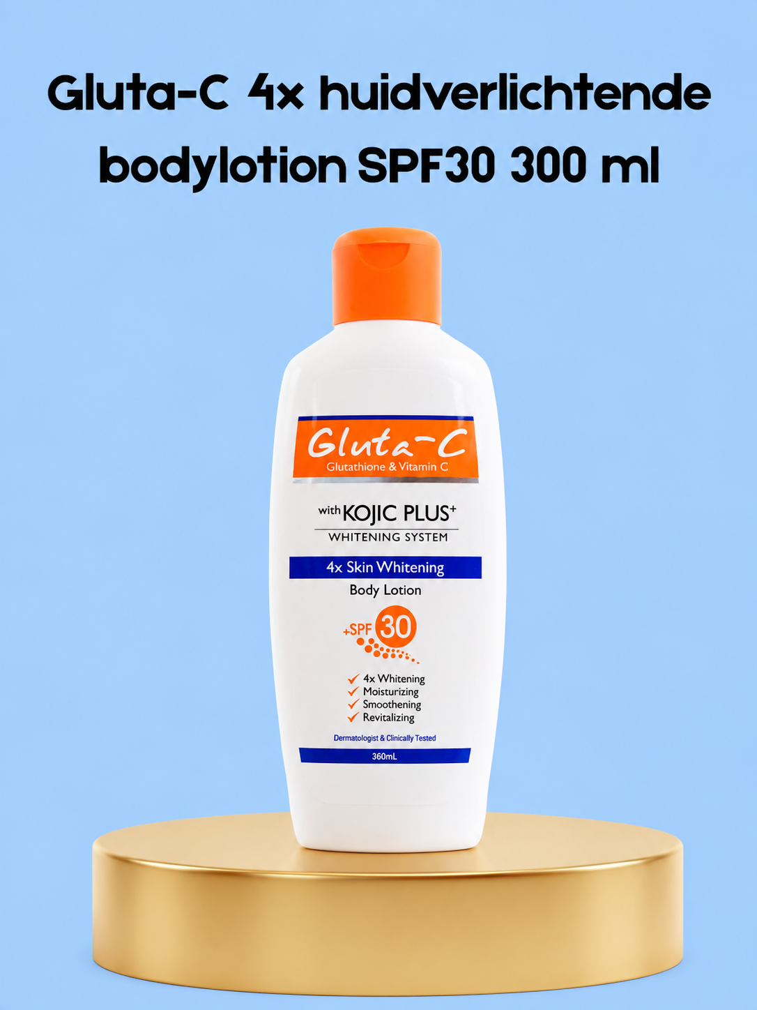 Gluta-C 4×300 ml Skin Lightening Body Lotion SPF 30 – Verhelderende &amp;amp; Beschermende Body Lotion – Verminderde Donkere Vlekken, Egaliseert de Huidtint &amp;amp; Beschermt tegen UV-stralen – Voor een Gladde, Stralende &amp;amp; Gezonde Huid