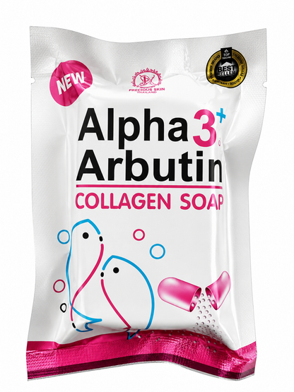 Alpha 3 Plus Arbutin Collagen Zeep – 80 g – Zeep verhelderende &amp;amp; hydraterende – Helpt Donkere Vlekken te Verminderen, Egaliseert de Huidtint &amp;amp; Understeunt een Zachte, Gladde &amp;amp; Stralende Huid