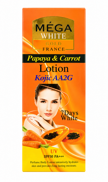 Mega White gold france papaya wortel lotion, Kojic AA2G 500 ml