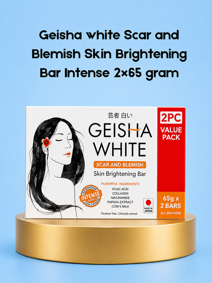 Geisha White Scar &amp; Blemish Skin Brightening Bar Intense 2x65 gram – Professionele Whitening Zeep – Intensief Herstel voor Donkere Vlekken &amp; Littekens – Egaliseert Huidtint, Verheldert &amp; Hydrateert – Stralende, Soepele &amp; Gezonde Huid – 2x65g