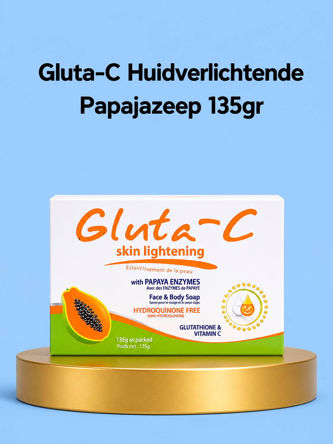 Gluta-C Skin Lightening Papaya Soap – 135 g – Verhelderende &amp;amp; Hydraterende Zeep – Verminderde Donkere Vlekken, Egaliseert de Huidtint &amp;amp; Hydrateert Intensief – Voor een Gladde, Stralende &amp;amp; Gezonde Huid