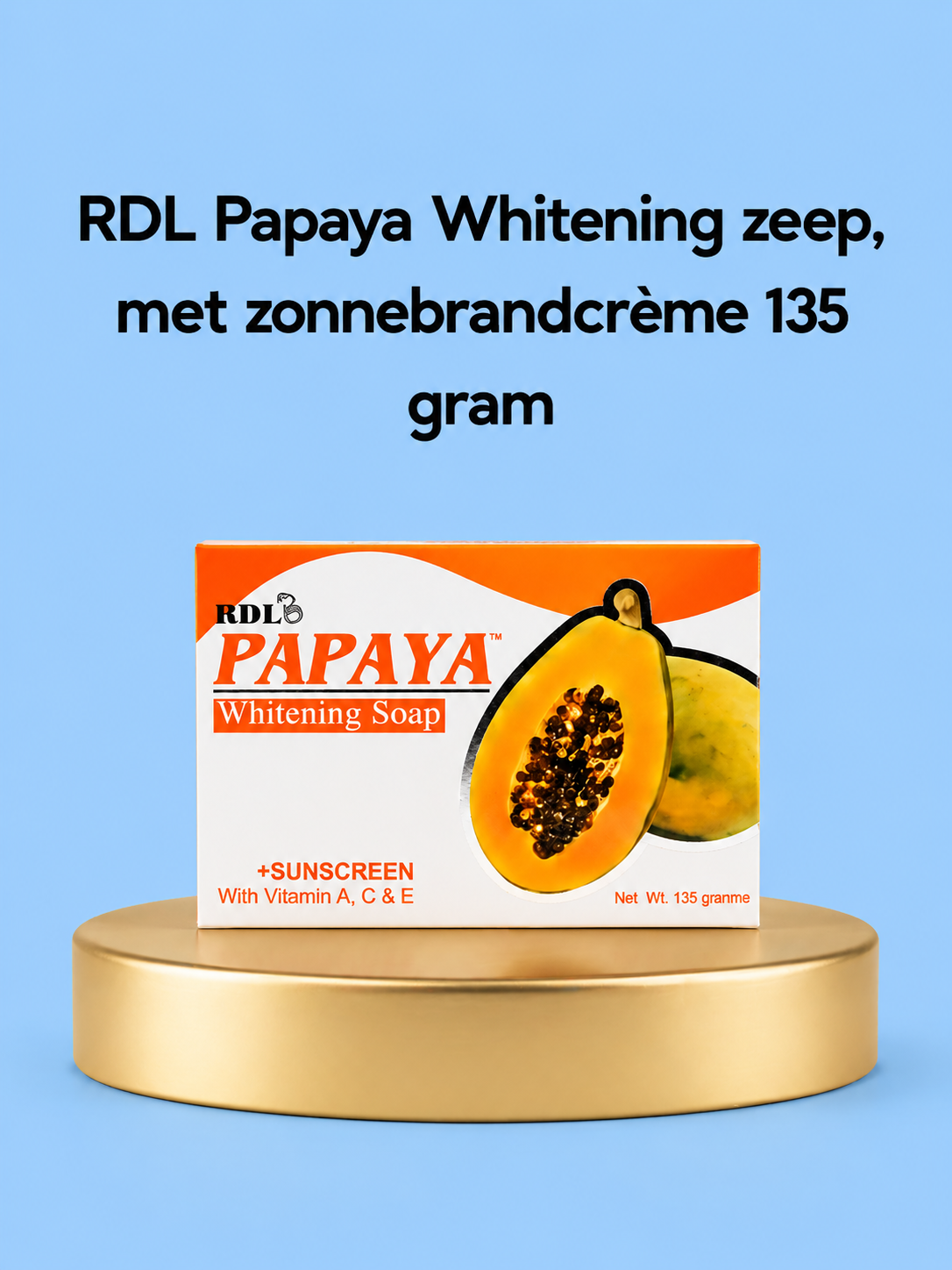 RDL Papaya Whitening Zeep met Zonnebrandcrème – 135 g – Verhelderende &amp;amp; Beschermende Zeep – Hydrateert, Vermindert Donkere Vlekken, Egaliseert de Huidtint &amp;amp; Beschermt tegen UV – Voor een Gladde, Stralende &amp;amp; Gezonde Huid