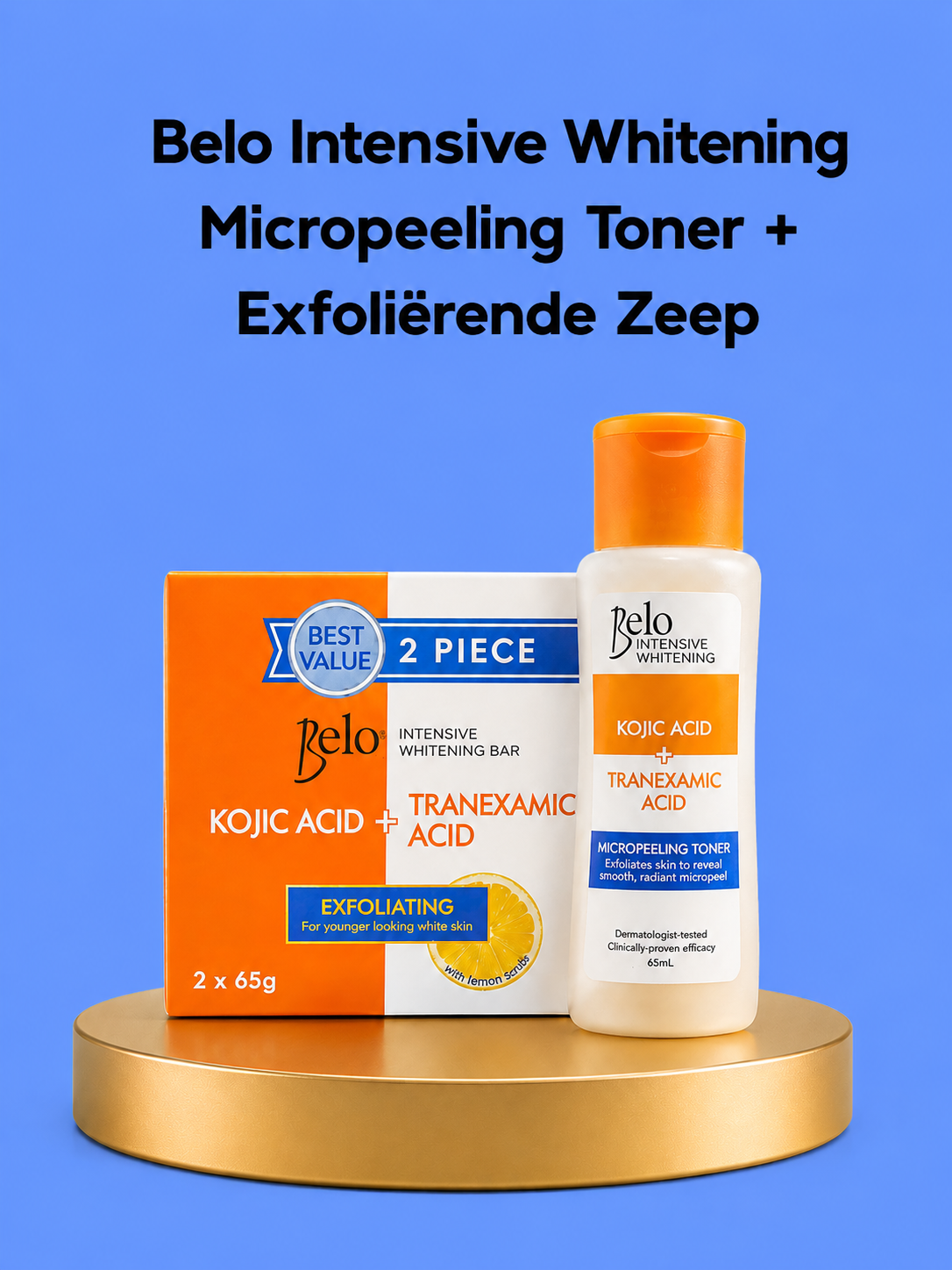 Belo Intensive Whitening Micropeeling Toner + Exfoliating Soap – Verhelderende &amp;amp; Exfoliërende Huidverzorgingsset – Helpt Donkere Vlekken te verminderen, Egaliseert de Huidtint &amp;amp; Verfrist de Huid – Voor een Gladde, Stralende &amp;amp; Gezonde Teint