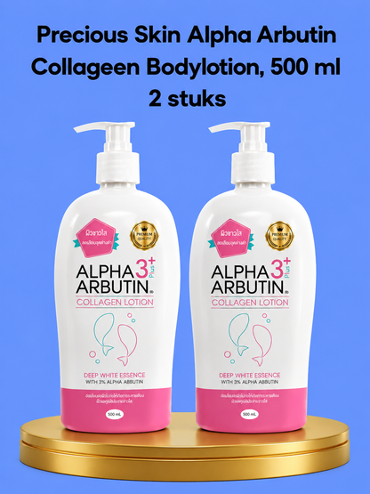 Precious Skin Alpha Arbutin Collagen Body Lotion – 500 ml (2 stuks) – Verhelderende en Verstevigende Body Lotion – Verminderde Donkere Vlekken, Egaliseert de Huidtint &amp;amp; Verbeterde Elasticiteit – Voor een Zachte, Gladde &amp;amp; Stralende Huid