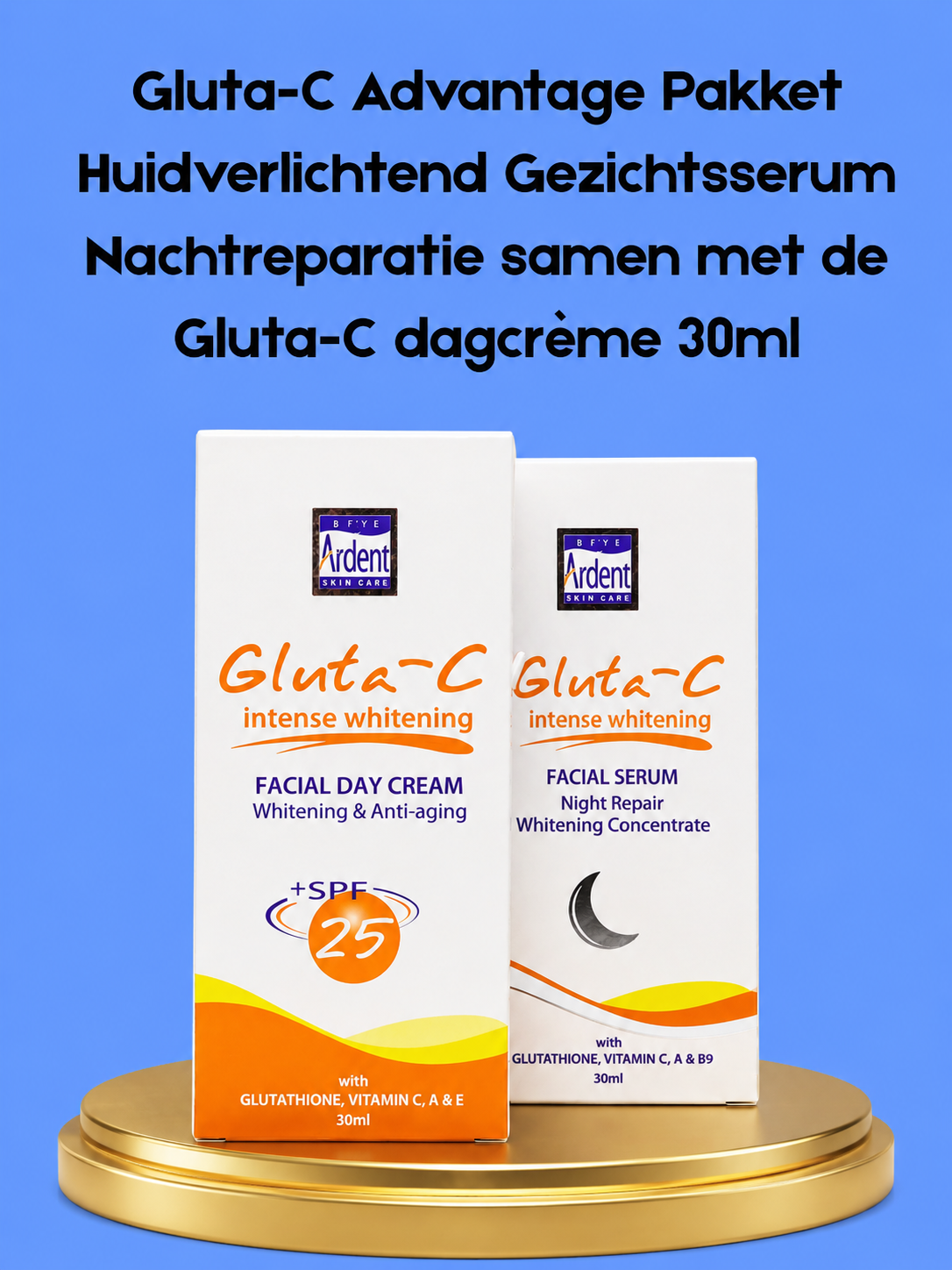Gluta-C Advantage Pakket Huidverlichtend Gezichtsserum Nachtreparatie samen met de Gluta-C dagcrème 30ml