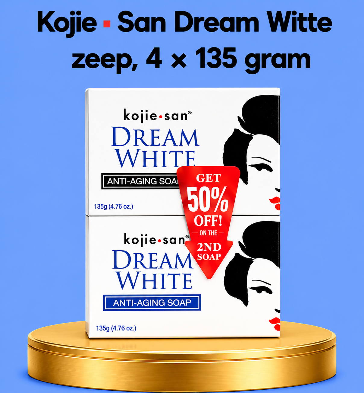 Kojie San Dream White Soap – 4×135 g – Verhelderende &amp;amp; Hydraterende Zeep – Verminderde Donkere Vlekken, Egaliseert de Huidtint &amp;amp; Hydrateert Intensief – Voor een Gladde, Stralende &amp;amp; Gezonde Huid