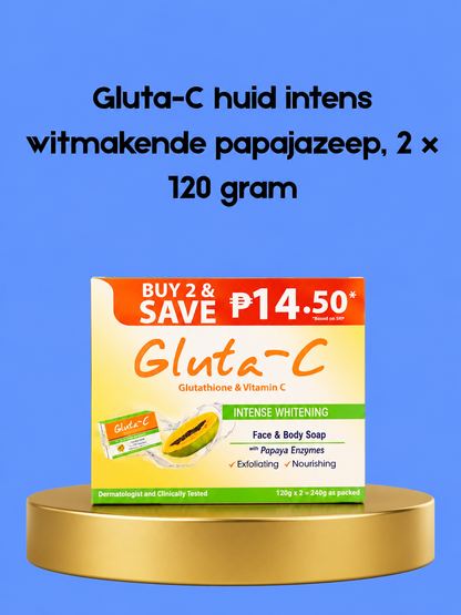 Gluta-C Skin Intense Whitening Papaya Soap – 2×120 g – Verhelderende &amp; Hydraterende Zeep – Helpt Donkere Vlekken te Verminderen, Egaliseert de Huidtint &amp; Hydrateert Intensief – Voor een Gladde, Stralende &amp; Gezonde Huid