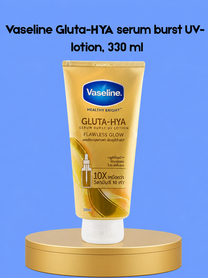 Vaseline Gluta-HYA Serum Burst Lotion UV – 330 ml – Lotion corporelle hydratante et hydratante – Vermindert Donkere Vlekken, Egaliseert de Huidtint &amp;amp; Biedt UV-bescherming – Pour une peau heureuse, stridente et gezonde
