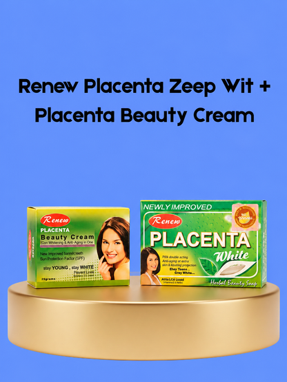 Renew Placenta Soap White + Placenta Beauty Cream – Ensemble de soins hydratants et hydratants – Aide à donner des soins à la teinture, égaliser la teinte d&