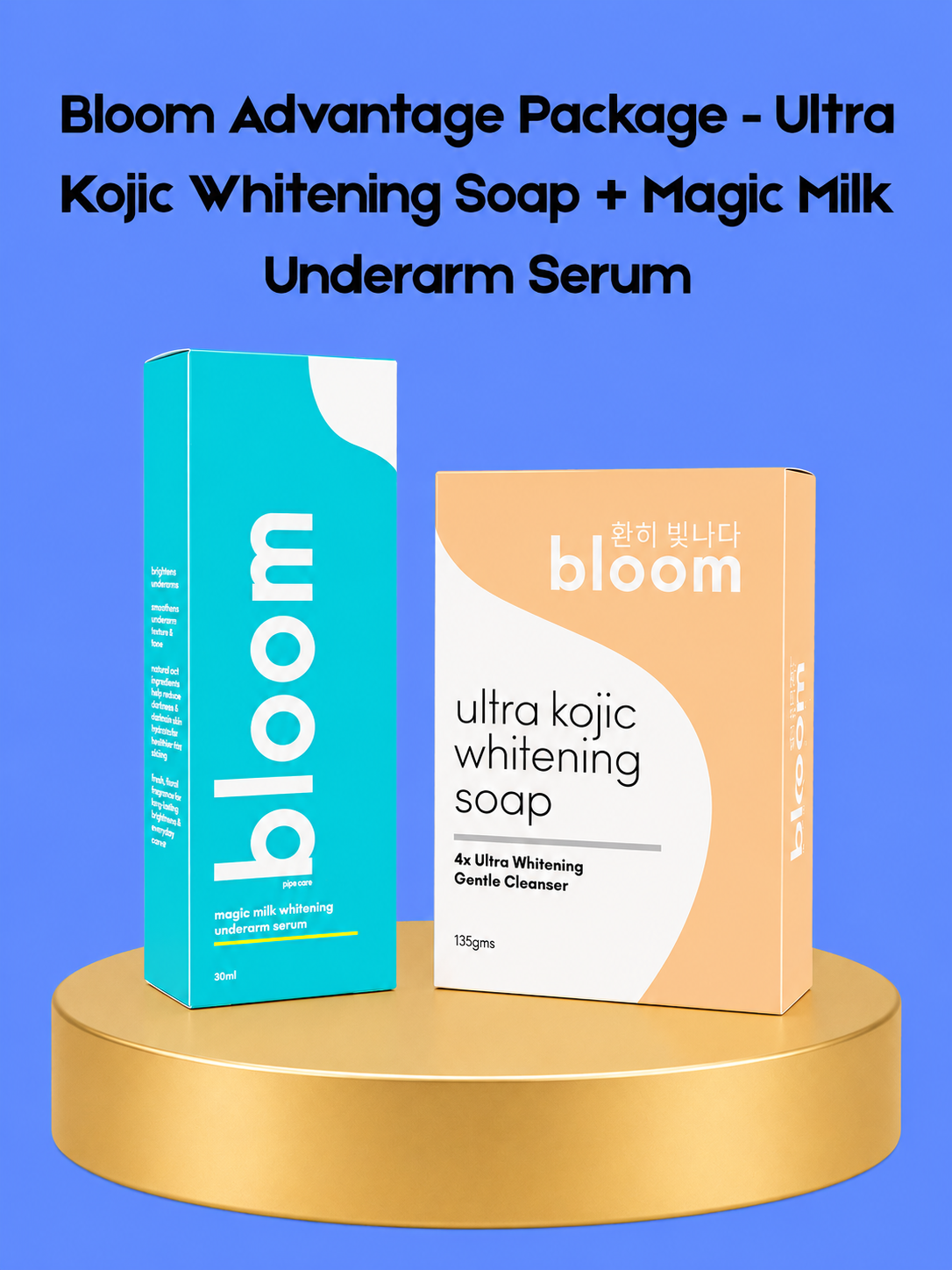 Bloom Advantage Package – Ultra Kojic Whitening Soap + Magic Milk Underarm Serum – Verhelderende &amp; Verzorgende Huidverzorging – Helpt Donkere Vlekken te Verminderen, Egaliseert de Huidtint &amp; Hydrateert – Voor een Stralende, Zachte &amp; Gezonde Huid
