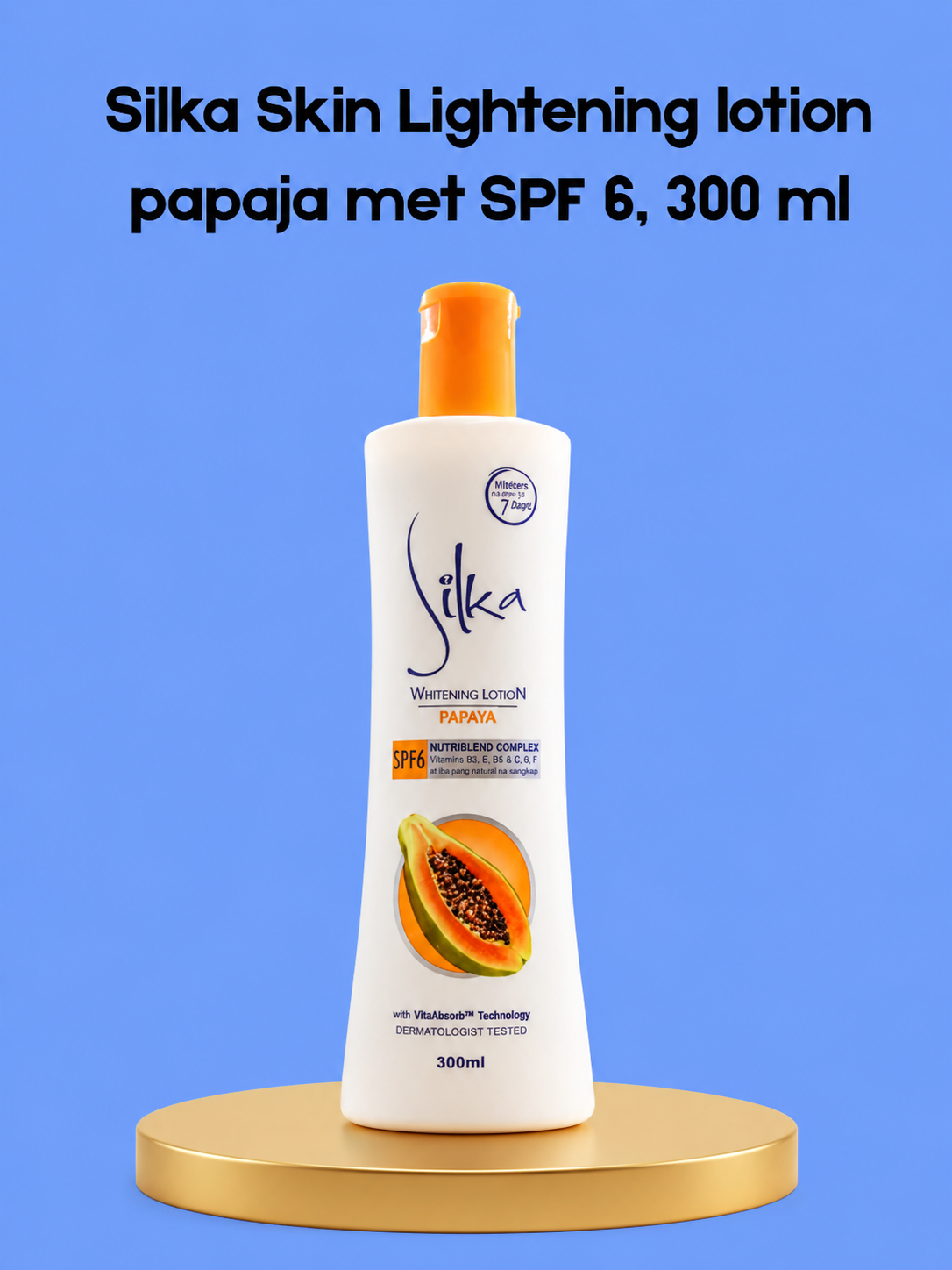 Silka Skin Lightening Lotion Papaya SPF 6 – 300 ml – Verhelderende &amp;amp; Hydraterende Body Lotion – Helpt Donkere Vlekken te verminderen, Egaliseert de Huidtint &amp;amp; succesvolle Bescherming – Voor een Gladde, Stralende &amp;amp; Gezonde Huid