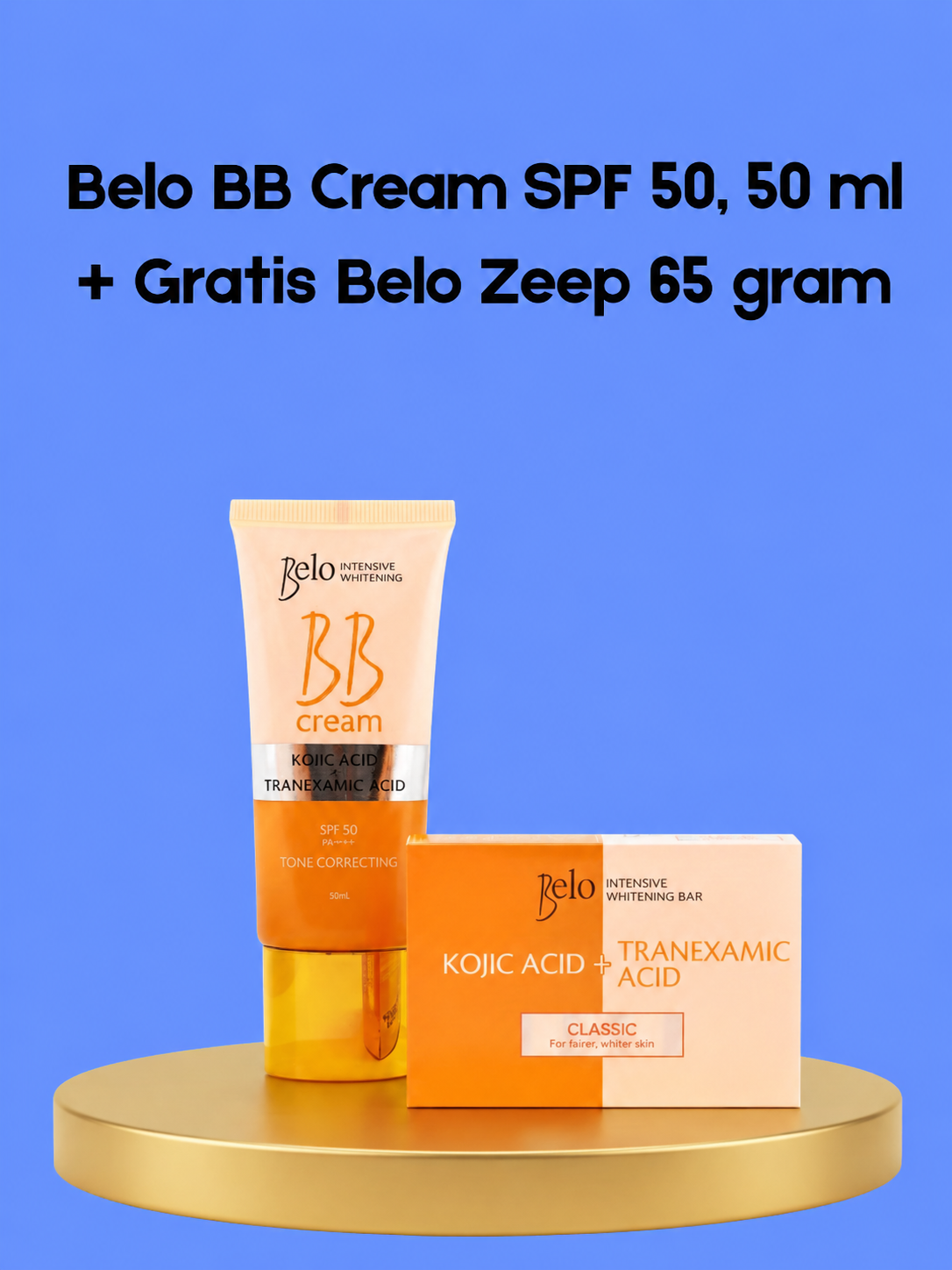 Belo BB Cream SPF 50 – 50 ml + Gratis Belo Zeep 65 g – Verhelderende &amp;amp; Beschermende Huidverzorgingsset – Verminderde Donkere Vlekken, Egaliseert de Huidtint &amp;amp; Beschermt tegen UV-stralen – Voor een Gladde, Stralende &amp;amp; Gezonde Huid