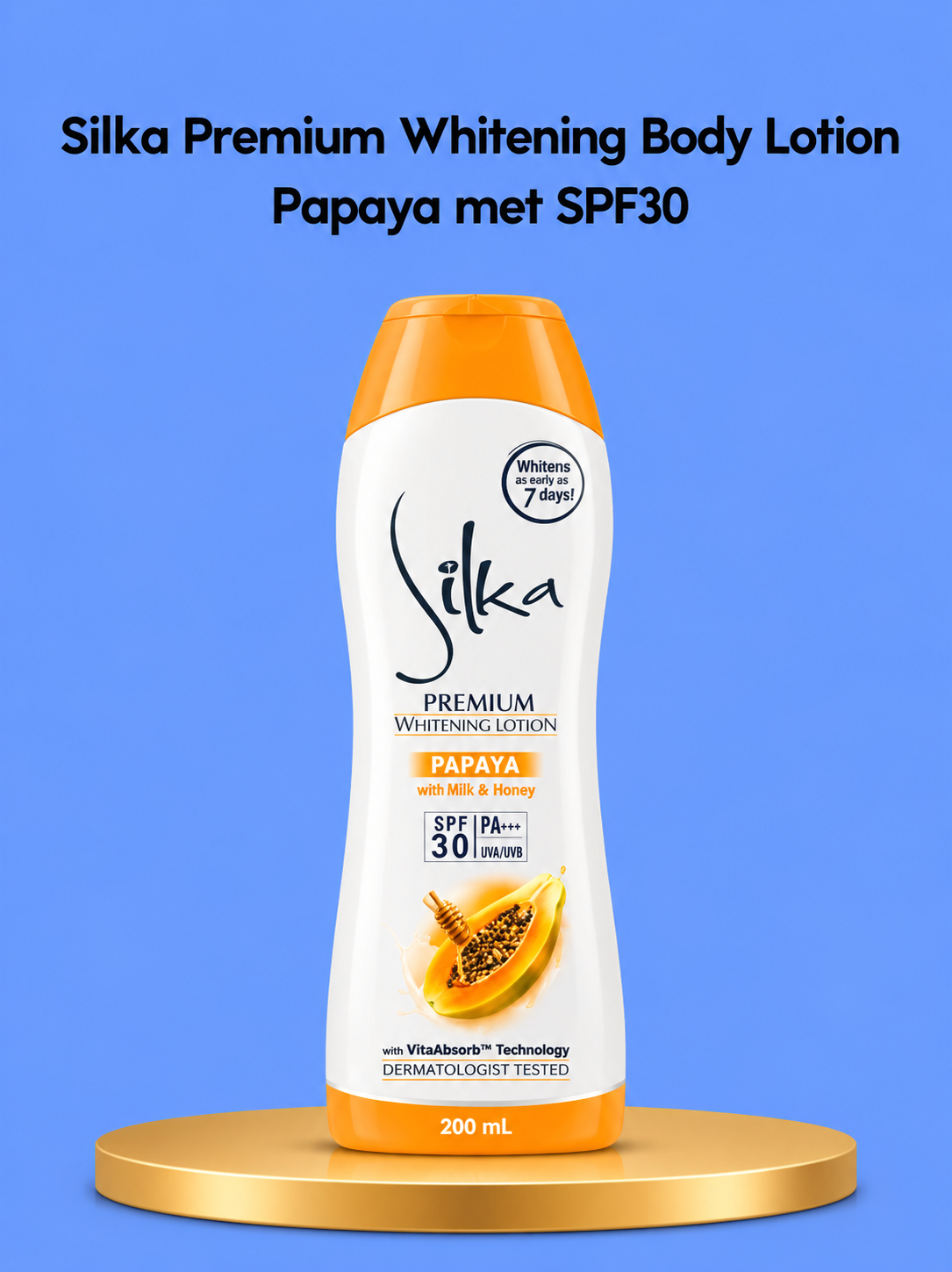 Silka Premium Whitening Body Lotion Papaya met SPF 30 – Verhelderende &amp;amp; Hydraterende Bodylotion – Helpt Donkere Vlekken te verminderen, Egaliseert de Huidtint &amp;amp; Beschermt tegen UV – Voor een Gladde, Stralende &amp;amp; Huid Gezonde