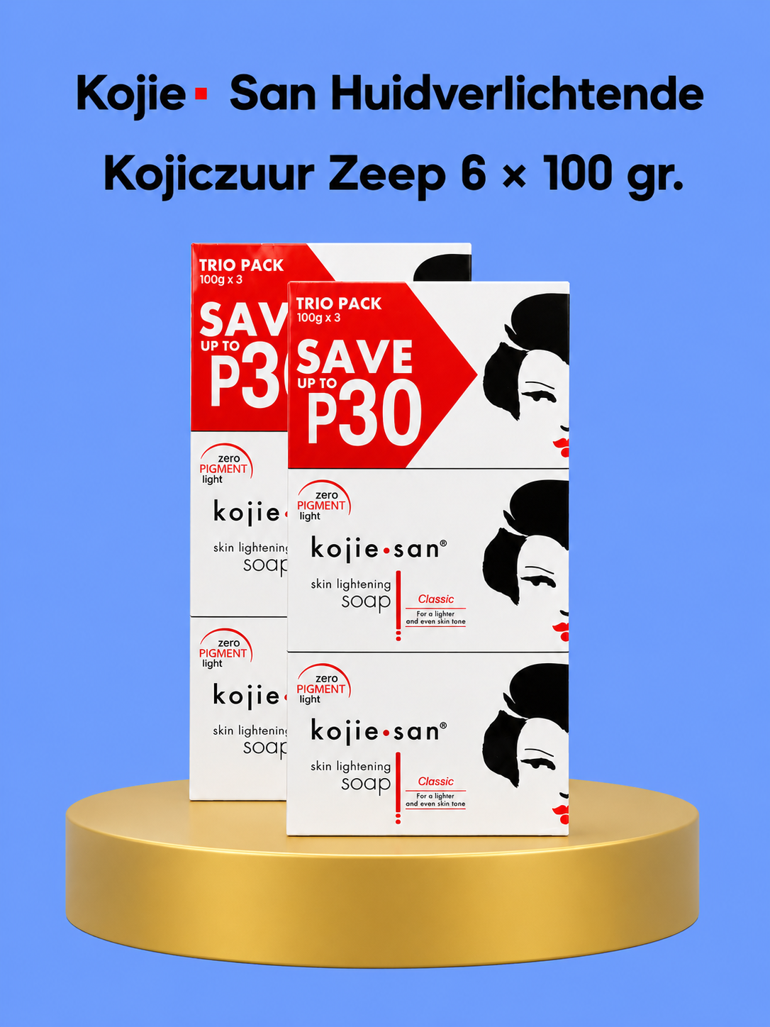 Kojie San éclaircissement de la peau - Zeep 6 x 100 grammes - Paquet Voordeel - Tegen pigmentvlekken - Egale huid - Originele Kojie San - Voor Egale &amp;amp; Stralende Huid - Huidverhelderend - Kojic Acid zeep - Tegen Donkere Vlekken &amp;amp; Acne