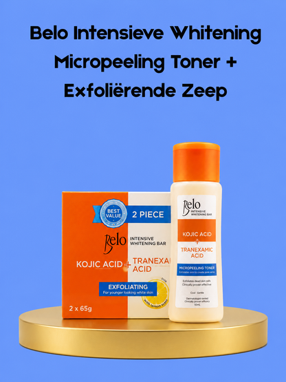 Belo Intensive Whitening Micropeeling Toner + Extra Moisture Soap – Verhelderende &amp; Hydraterende Huidverzorgingsset – Exfolieert, Egaliseert de Huidtint &amp; Hydrateert Intensief – Voor een Gladde, Stralende &amp; Gezonde Huid