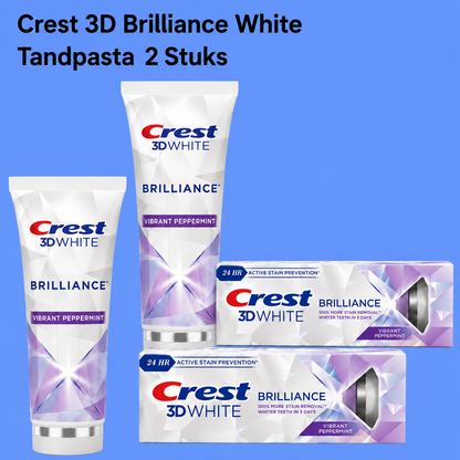 Crest 3D Brilliance White Tandpasta – 121 g (2 stuks) – Geavanceerde Whitening Tandpasta – Verwijdert Oppervlaktevlekken, Verhelderde Tanden &amp;amp; Zorgt voor een Stralend Witte, Gezonde Glimlach