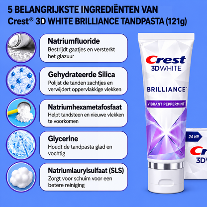 Crest 3D Brilliance White Tandpasta – 121 g (2 stuks) – Geavanceerde Whitening Tandpasta – Verwijdert Oppervlaktevlekken, Verhelderde Tanden &amp;amp; Zorgt voor een Stralend Witte, Gezonde Glimlach