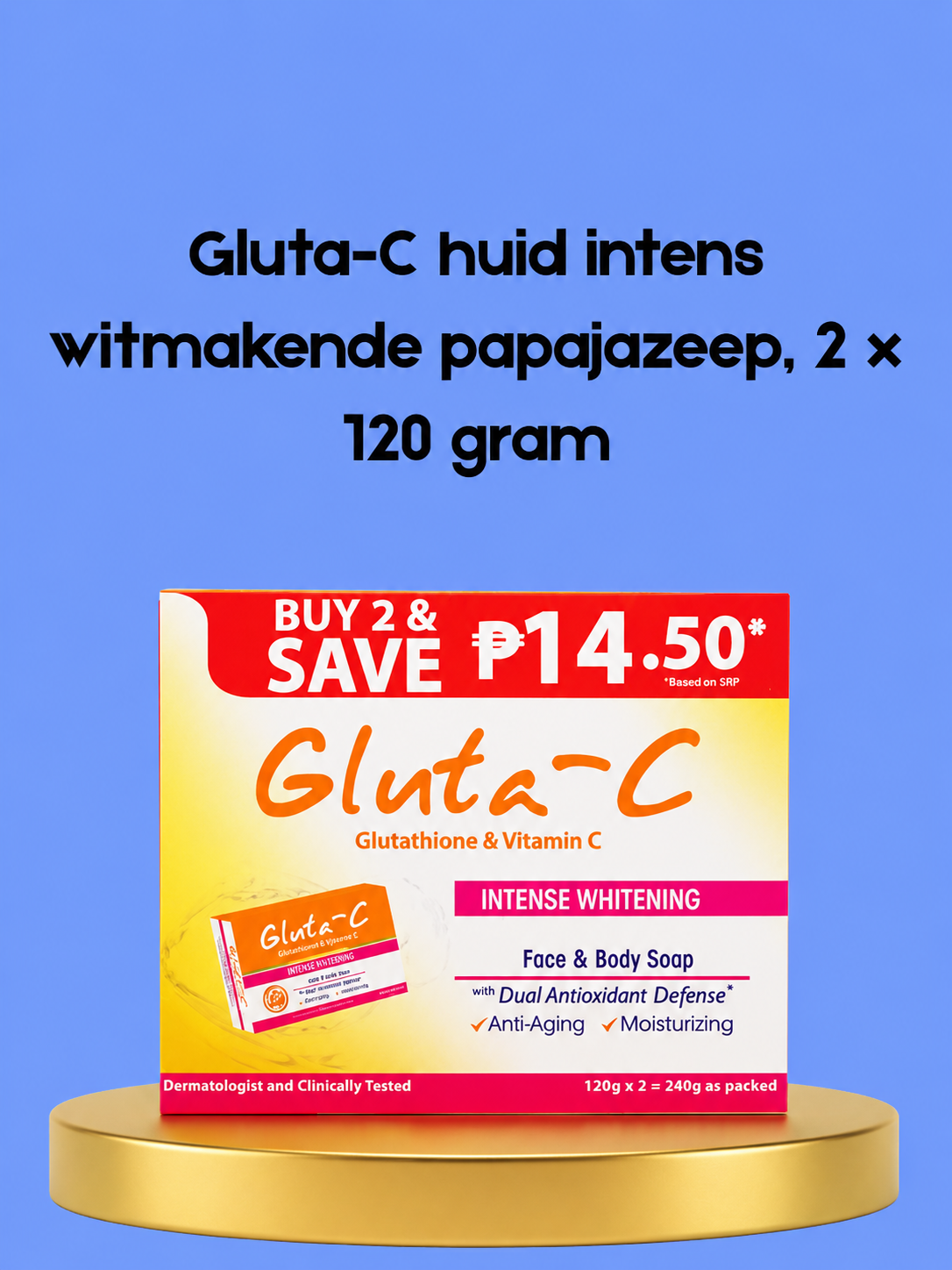 Gluta-C Skin Intense Whitening Papaya Soap – 2×120 g – Verhelderende &amp; Hydraterende Zeep – Vermindert Donkere Vlekken, Egaliseert de Huidtint &amp; Hydrateert Intensief – Voor een Gladde, Stralende &amp; Gezonde Huid