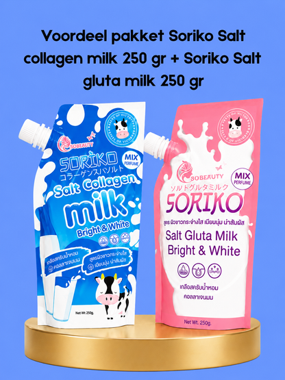 Voordeelpakket Soriko – Zout Collageenmelk 250 g + Zout Glutamelk 250 g – Verhelderende &amp;amp; Voedende Lichaamsverzorging – Hydrateert, Egaliseert de Huidtint &amp;amp; Ondersteunt Huidherstel – Voor een Zachte, Stralende &amp;amp; Gezonde Huid